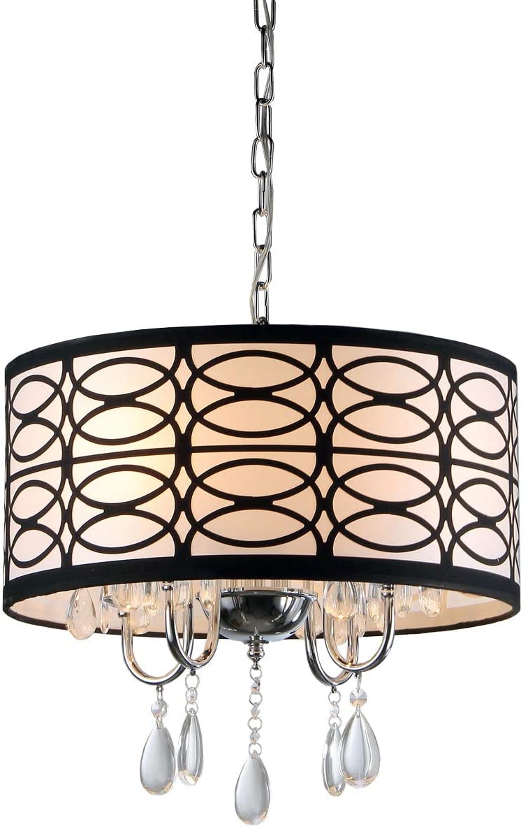 4 Light Chrome Chandelier Black Modern Contemporary Crystal