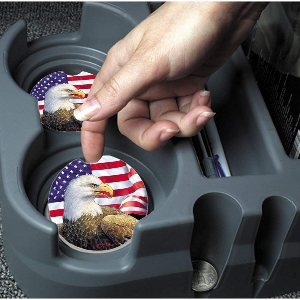 Absorbent Stone Car Flag Coaster (Set 2) Color Stoneware - Diamond Home USA