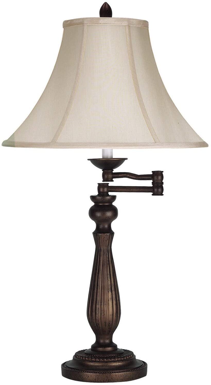 Brown Metal 150 watt 3 Way Swing Arm Table Lamp Cream