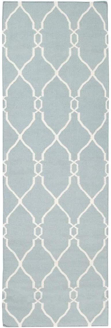 MISC Hand Woven Blue Wool Area Rug 2'6" X 8' Runner Geometric Latex Free Handmade