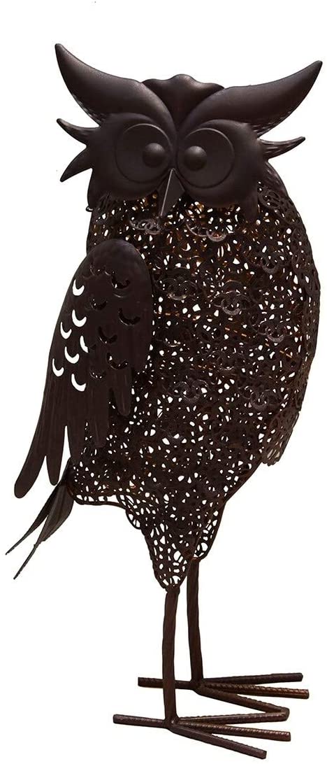 16 7 Inch Steel Indoor/Outdoor Animal Owl Statue Solar Light