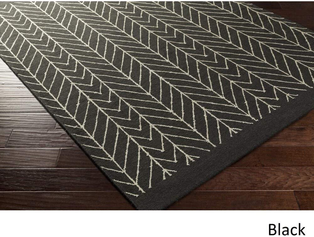 Hand Woven Somerton Indoor Area Rug 5' X 7'6" Black Ivory Chevron Geometric Modern Contemporary Rectangle Synthetic Viscose Wool Latex Free Handmade