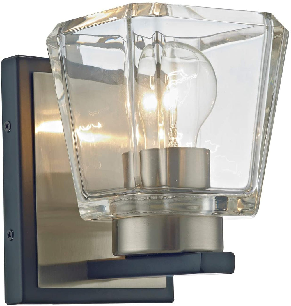 Matte Black+Brushed Nickel 1 Light Clear Crystal Shade Wall Sconce Black Grey Modern Contemporary Metal - Diamond Home USA