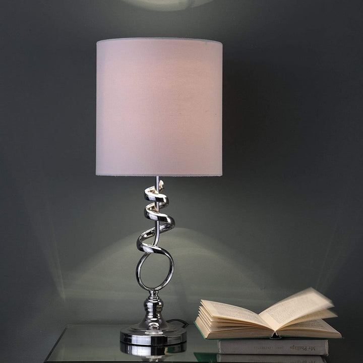 Abstract Brushed Silver Metal Table Lamp Modern