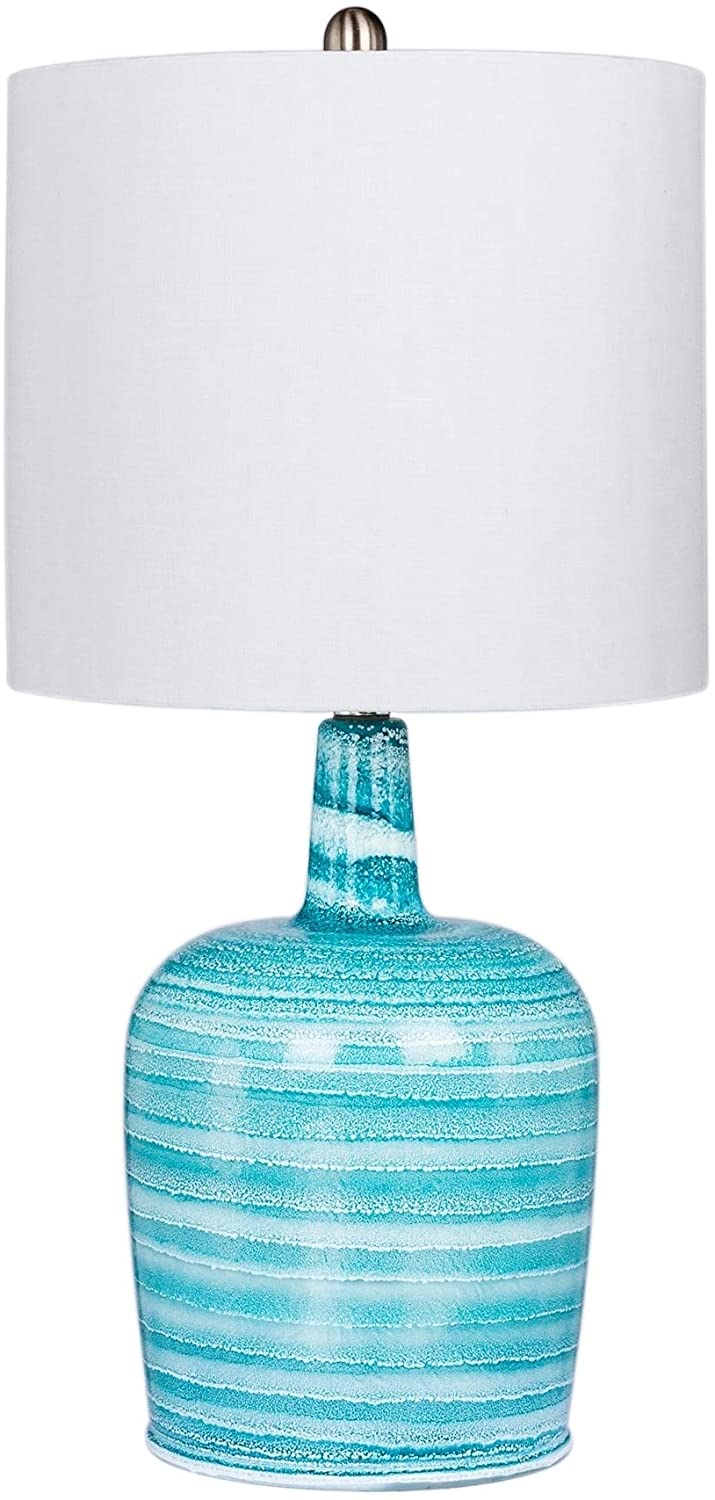 27 Bedrock Striped Jug Glass Table Lamp Teal Blue White