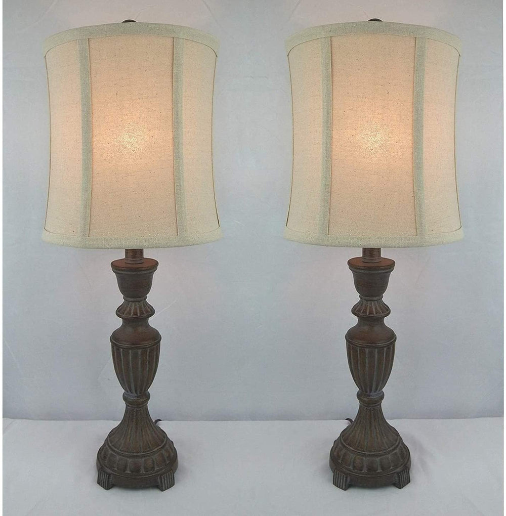 25 Inch Rustic Whitewashed Finish Table Lamps Set 2 Brown Farmhouse Energy Efficient - Diamond Home USA
