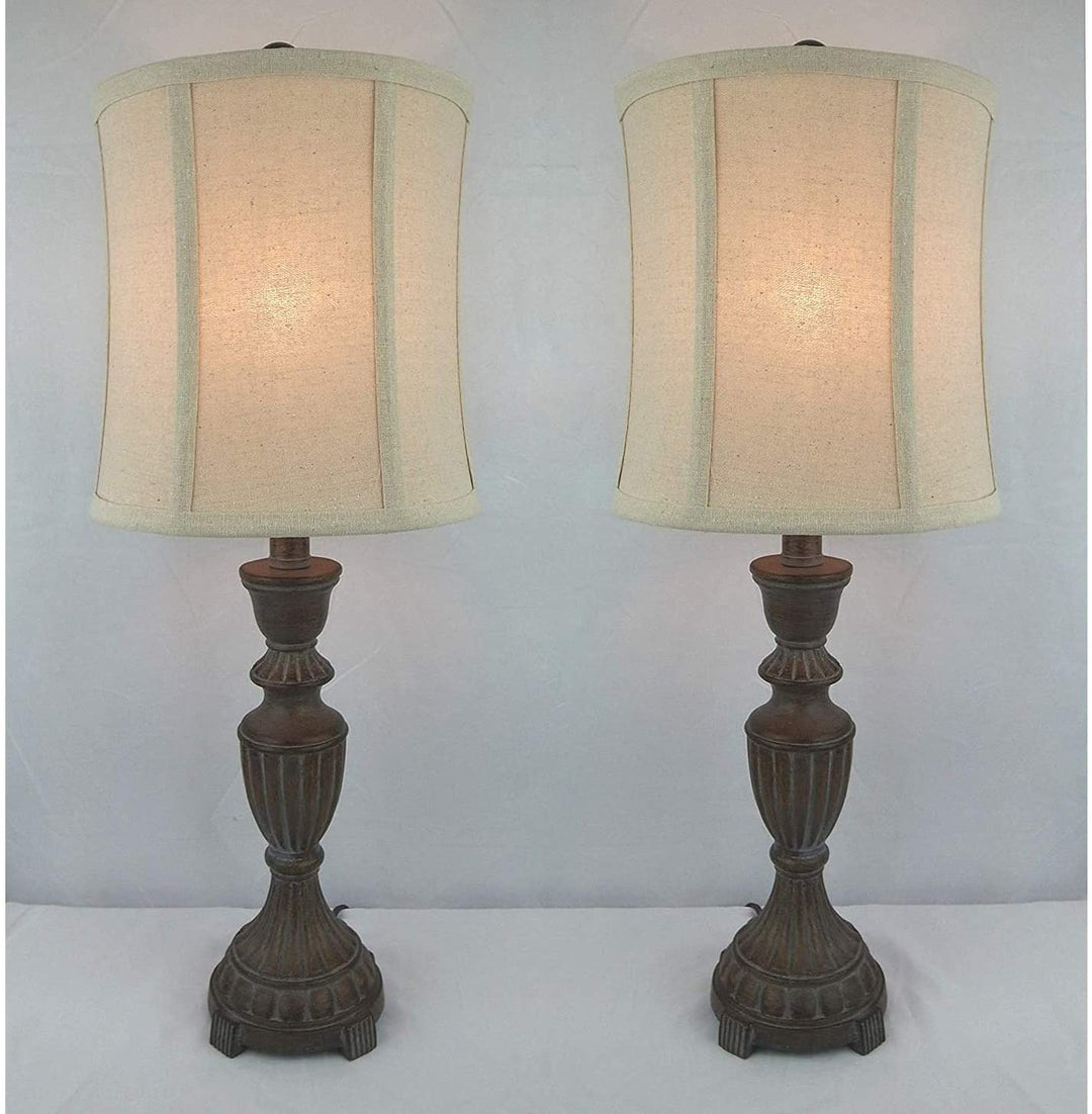 25 Inch Rustic Whitewashed Finish Table Lamps Set 2 Brown Farmhouse Energy Efficient - Diamond Home USA