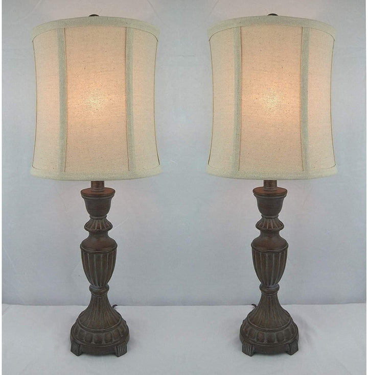 25 Inch Rustic Whitewashed Finish Table Lamps Set 2 Brown Farmhouse Energy Efficient - Diamond Home USA