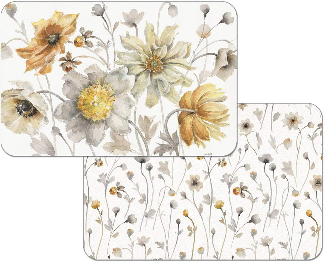 Wipe Clean Placemats Set 4 Fields Gold Color Rectangle