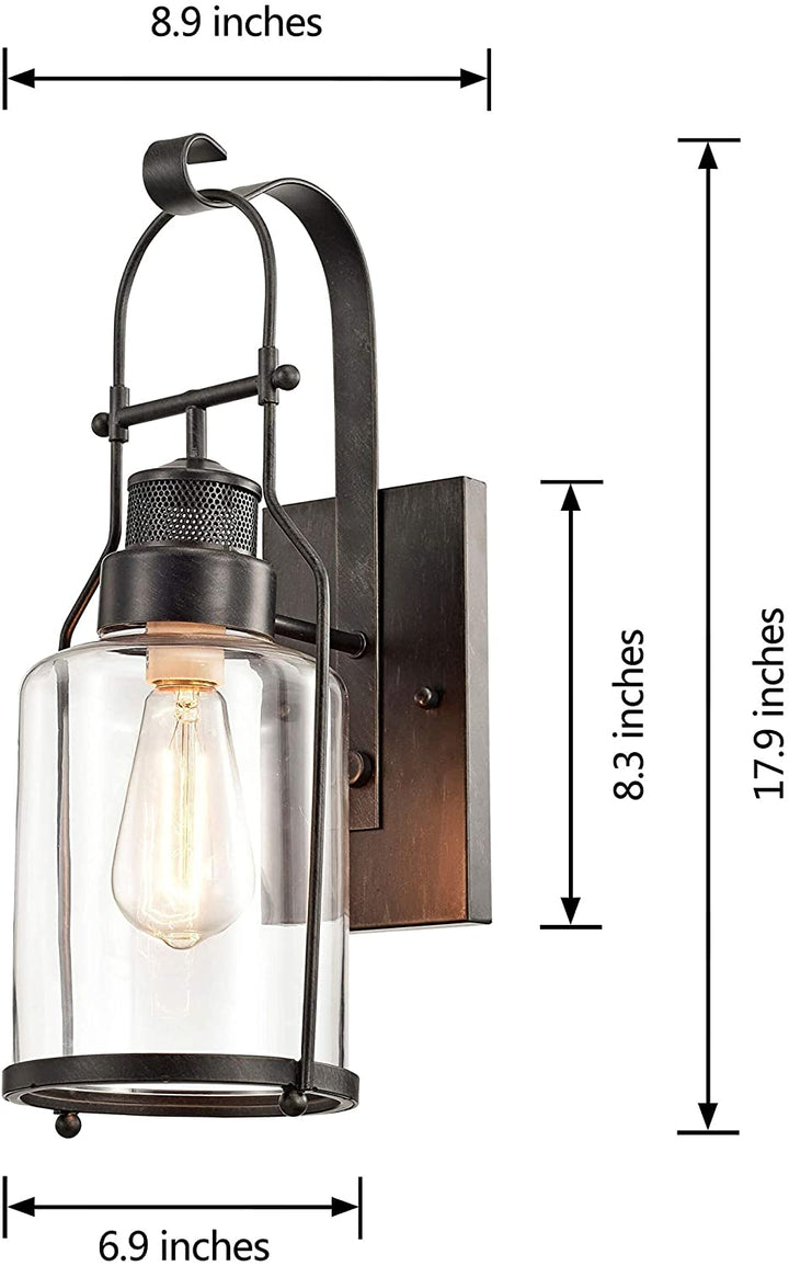 Antique Black Finish Rustic Wall Sconce Lantern Clear Glass Shade Industrial Iron - Diamond Home USA