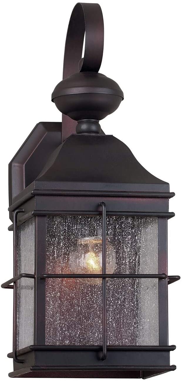 1 Light Antique Bronze Outdoor Wall Lantern Clear Seeded