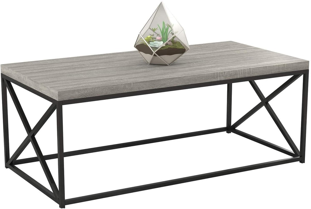 Coffee Table 48 l/Grey Wood/Black Metal Grey Transitional Rectangle Stainless Steel Matte Solid Wood