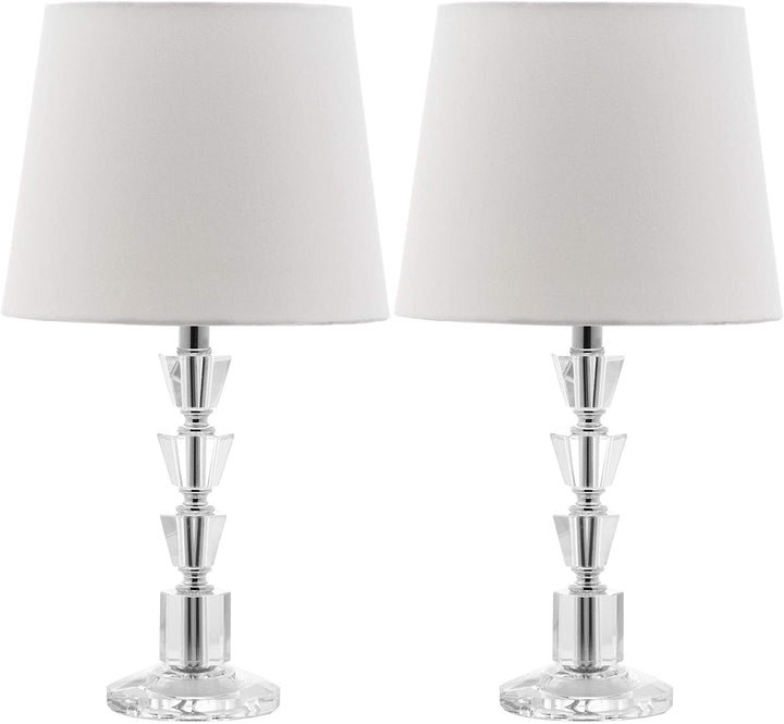 Lighting 16 inch White Shade Tiered Crystal Orb Table Lamp (Set 2) 9"x9"x16" Clear Modern Contemporary Transitional Chrome Bulbs Included