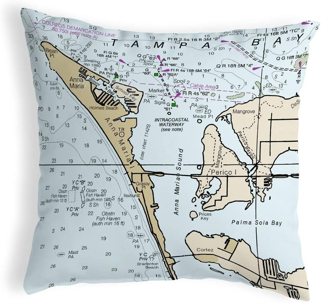 Island Fl Nautical Map Pillow 18x18 Color Graphic Coastal