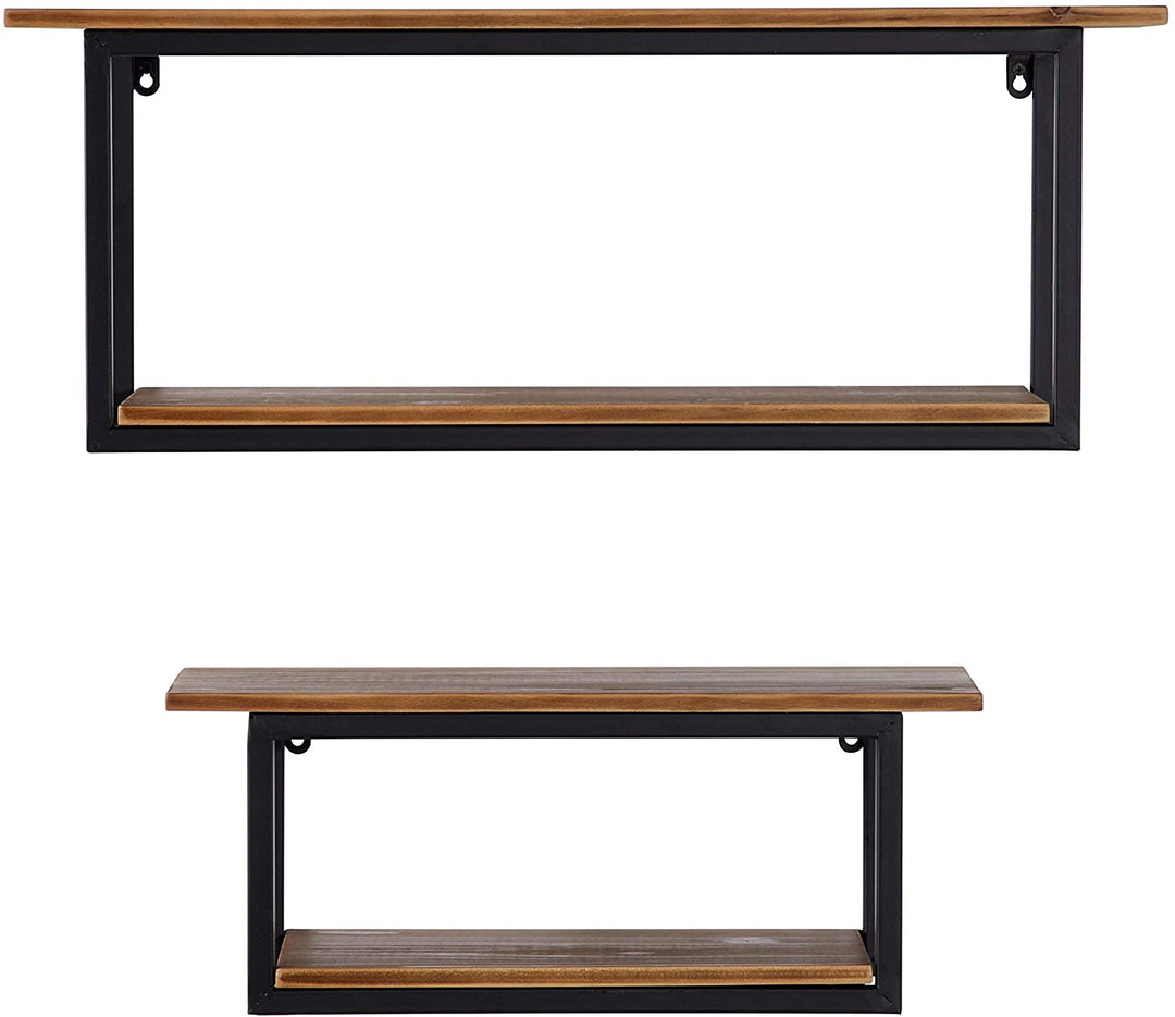 Rectangular Wood Black Metal 2 Tier Wall Shelf Set 2 28" 20" 20 X 8 Color Industrial - Diamond Home USA