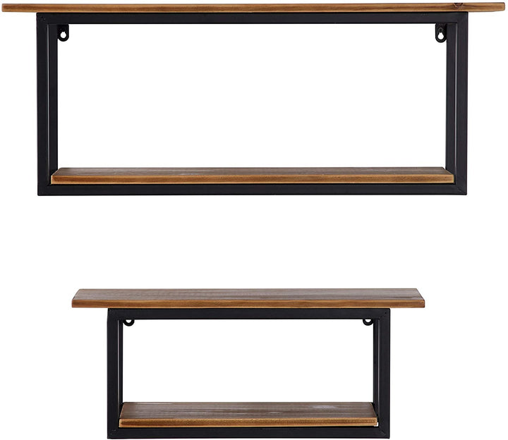 Rectangular Wood Black Metal 2 Tier Wall Shelf Set 2 28" 20" 20 X 8 Color Industrial - Diamond Home USA