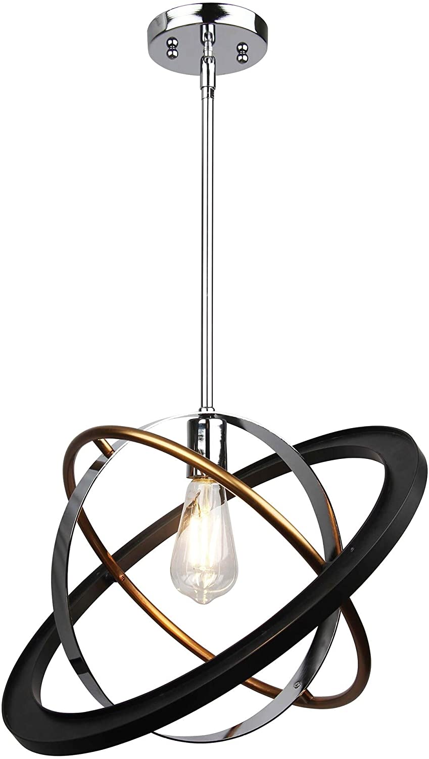 1 Light Pendant Chrome Satin Brass Black Finish Modern