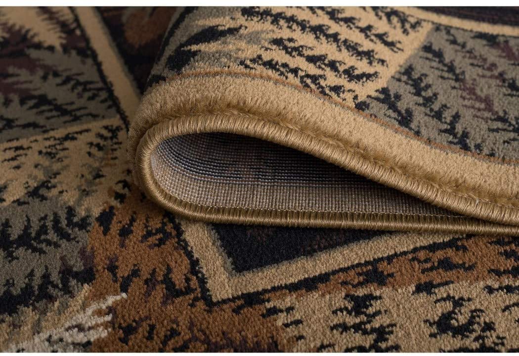 N2 2'7 x 7'3 Tan Brown Deer Runner Rug Rectangle Indoor Grey Beige Hunting Theme Hallway Carpet Forest Trees Bush Pattern Cabin Lodge Wildlife