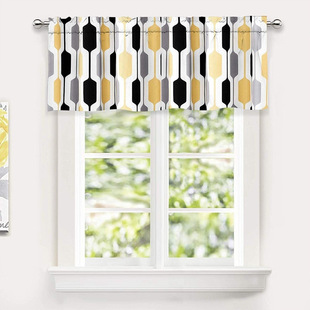 Geo Lined Window Curtain Valance Yellow Geometric Mid Century Modern Contemporary 100% Polyester Insulated Noise Reducing - Diamond Home USA