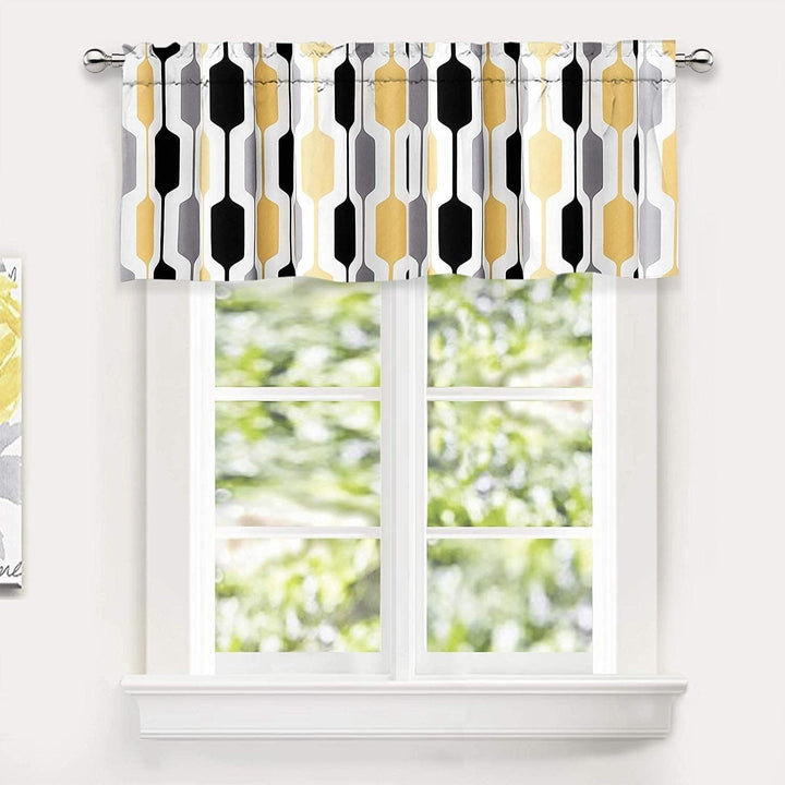 Geo Lined Window Curtain Valance Yellow Geometric Mid Century Modern Contemporary 100% Polyester Insulated Noise Reducing - Diamond Home USA