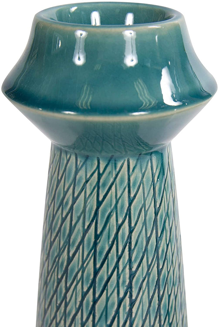 Blue Ceramic Candle Holder Large 9h X 3w 3D - Diamond Home USA