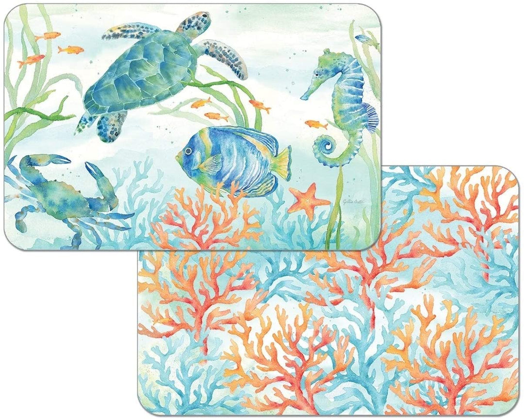Wipe Clean Plastic Placemats Set 4 Sea Life Serenade Color