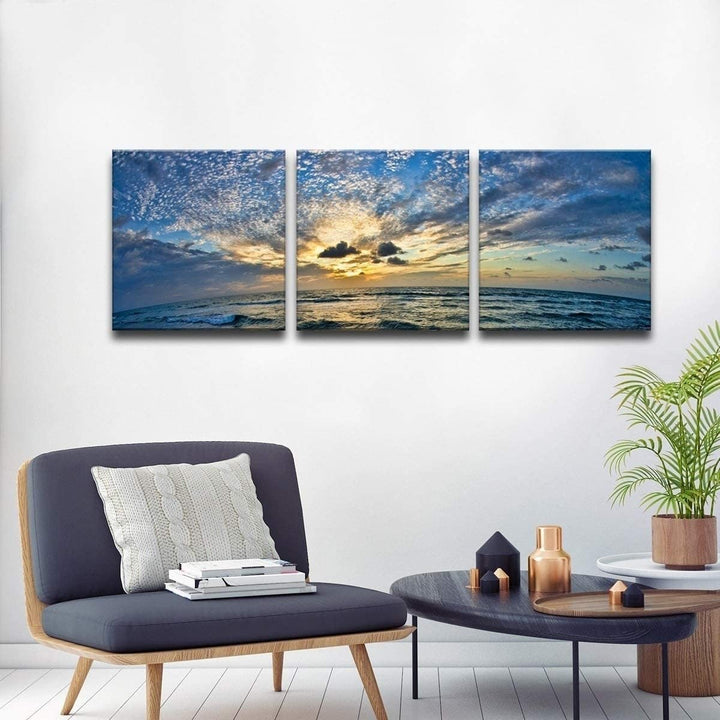 Ocean' 3 Piece Photographic Canvas Wall Art Blue Modern Contemporary Nautical Coastal Specialty Handmade Includes Hardware - Diamond Home USA