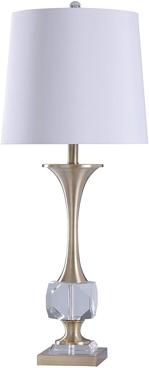 Crystal Polished Nickle Table Lamp White Shade Silver