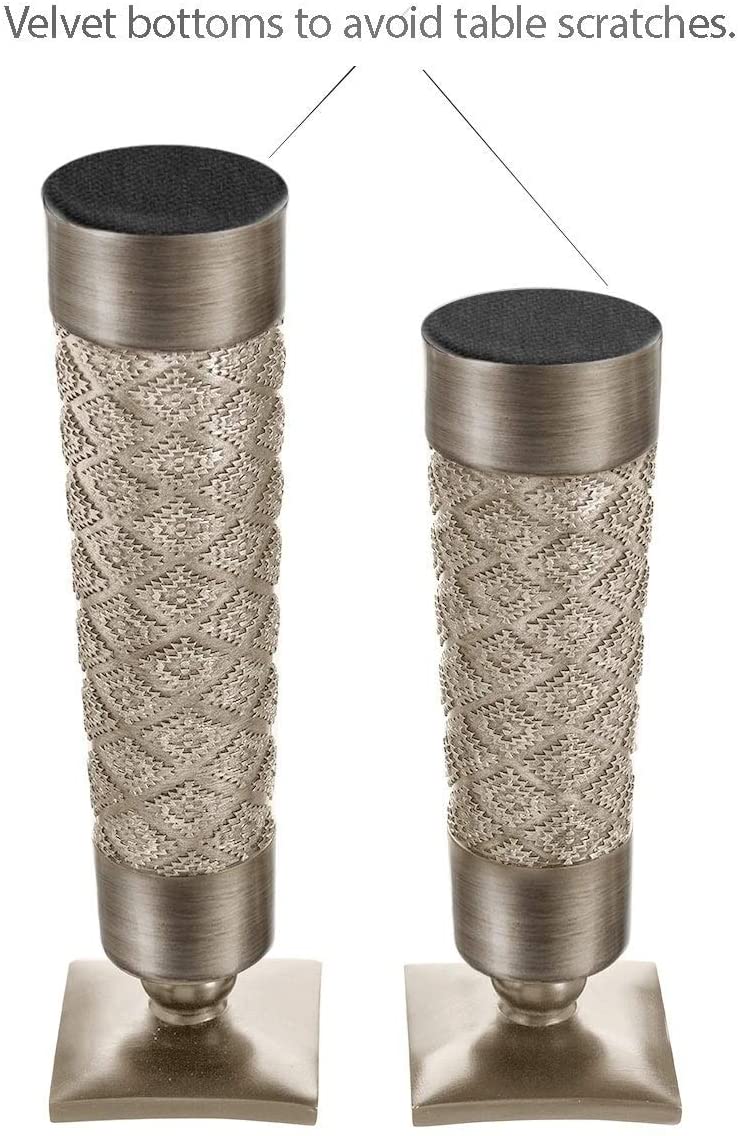 Decorative Candle Holder Set 2 (Brushed Silver) Silver Polyresin