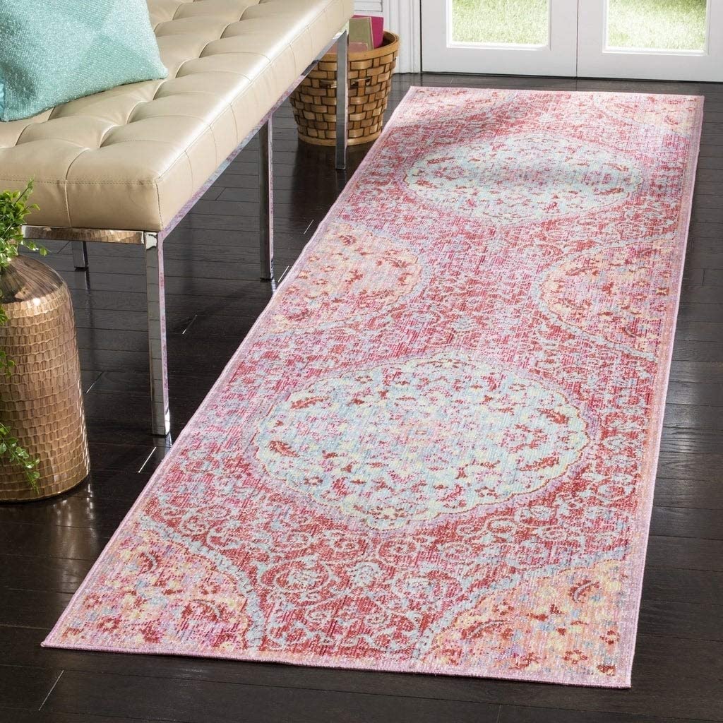 Bohemian Rose/Seafoam Cotton Rug 3' X 8' Red Oriental