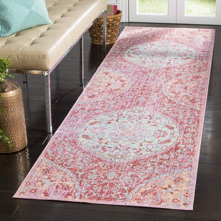 Bohemian Rose/Seafoam Cotton Rug 3' X 8' Red Oriental