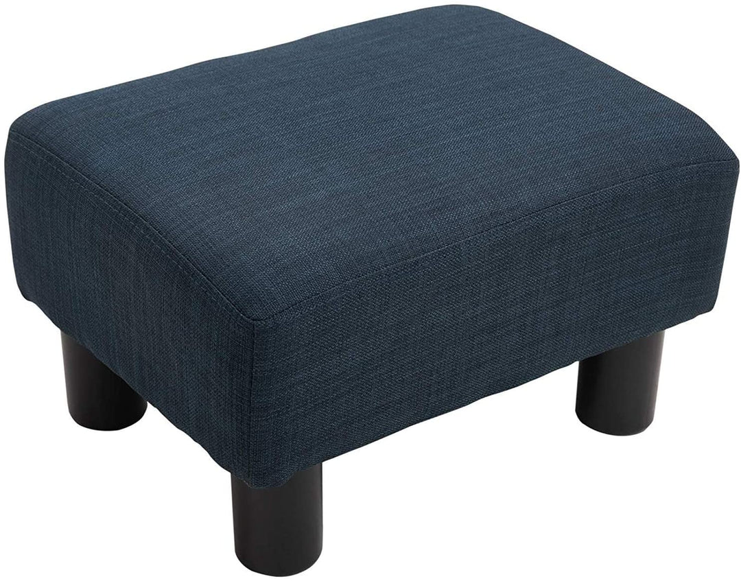 16" Cube Modern Linen Footrest Ottoman Blue Solid Contemporary Rectangle Foam Textured