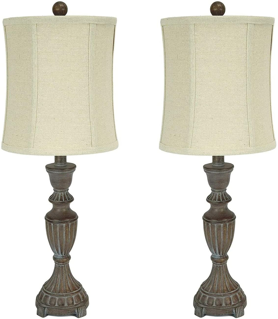 25 Inch Rustic Whitewashed Finish Table Lamps Set 2 Brown