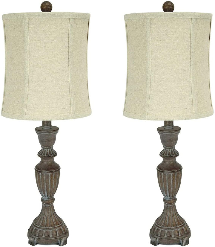 25 Inch Rustic Whitewashed Finish Table Lamps Set 2 Brown