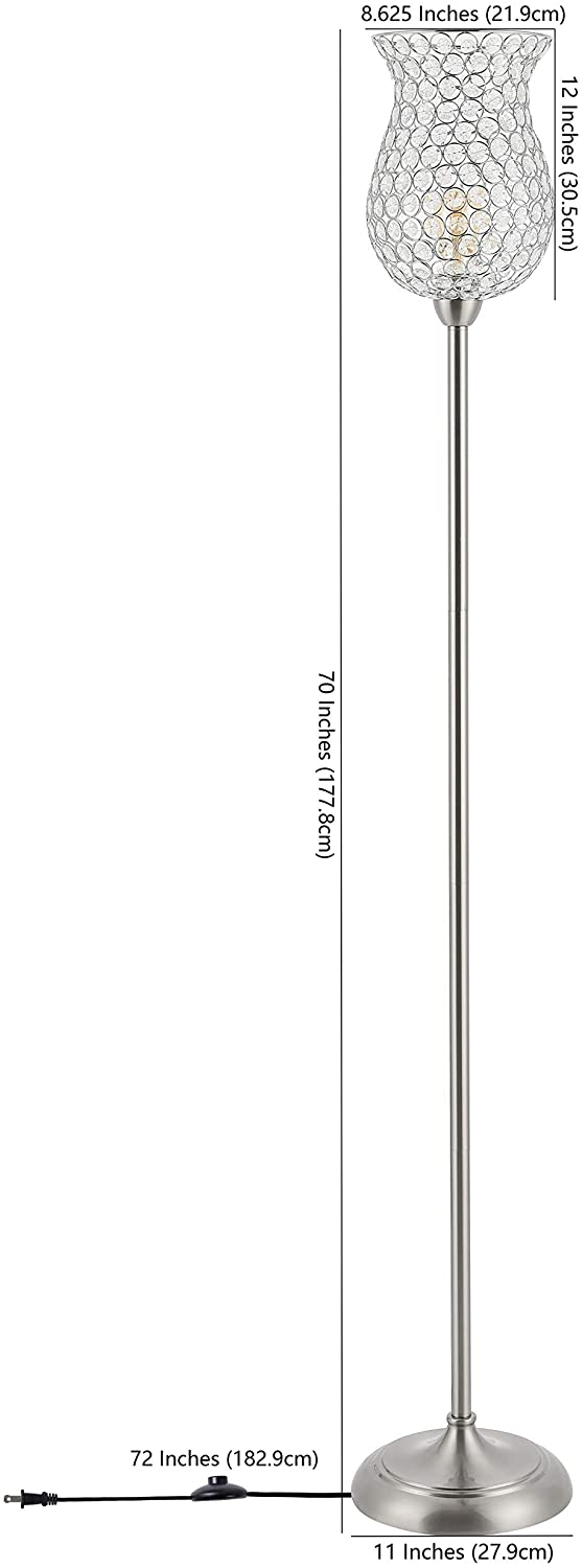 Lighting 70 inch Iron Floor Lamp 11" X 70" Silver Modern Contemporary Nickel Bulbs Included Energy Efficient - Diamond Home USA