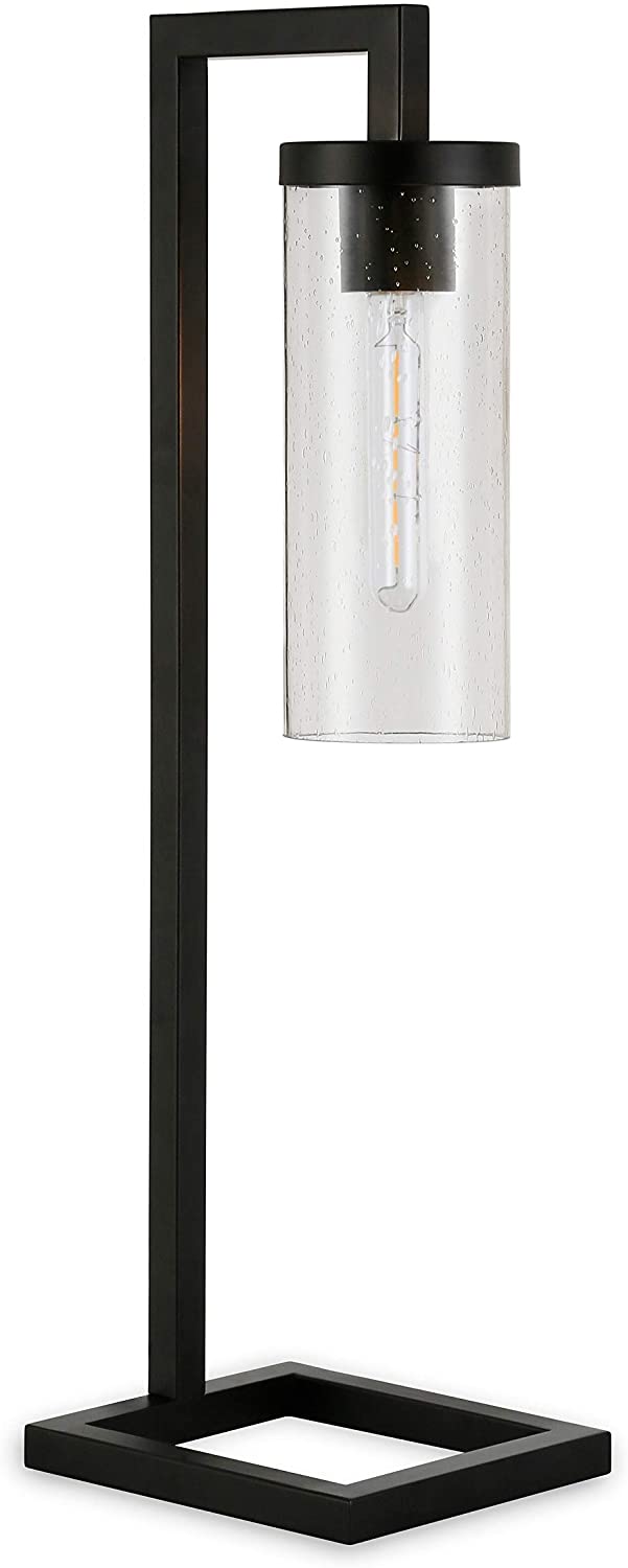 Table Lamp Blackened Bronze Seeded Glass Shade Black Farmhouse Industrial - Diamond Home USA