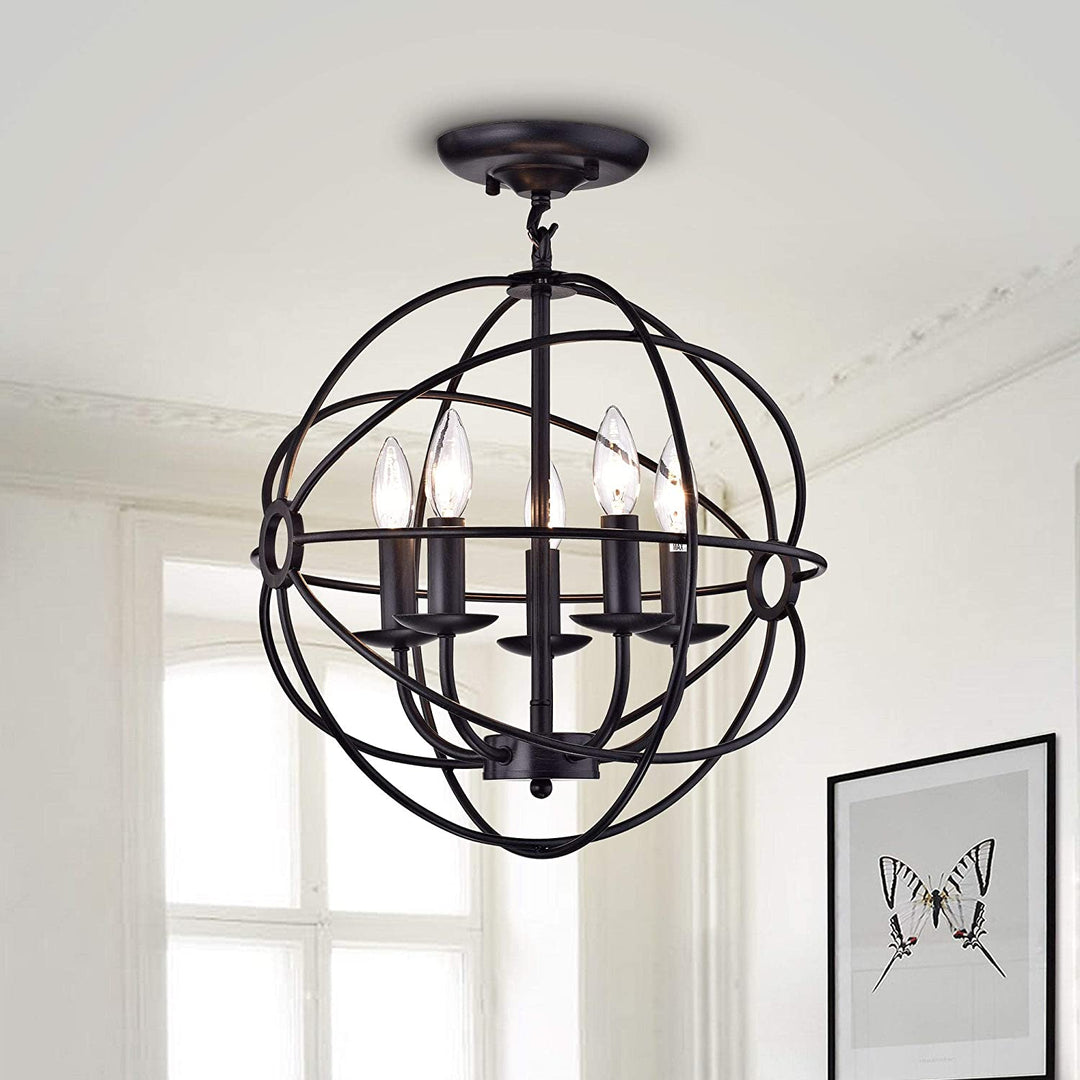 Black Finish Metal 16 inch Chandelier Black Industrial