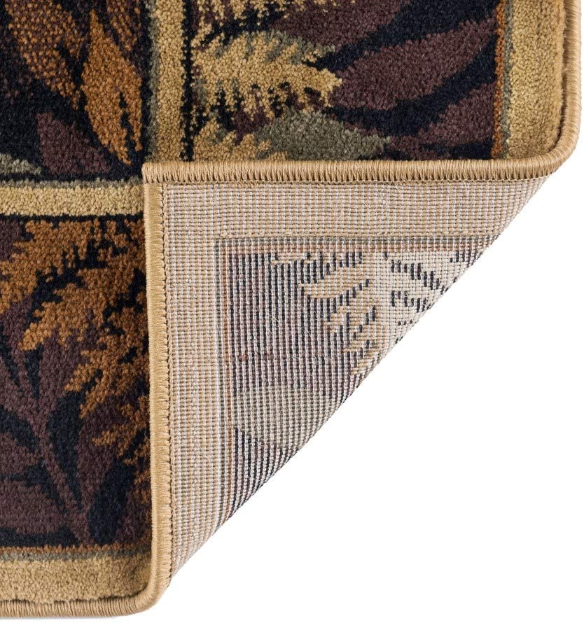 N2 2'7 x 7'3 Tan Brown Deer Runner Rug Rectangle Indoor Grey Beige Hunting Theme Hallway Carpet Forest Trees Bush Pattern Cabin Lodge Wildlife