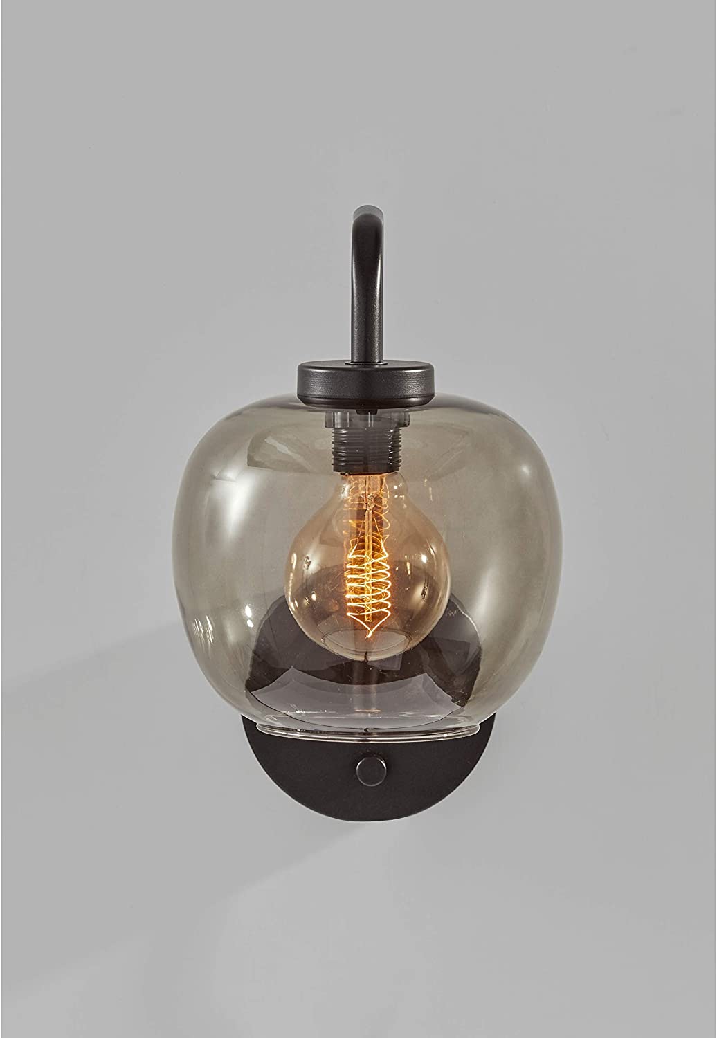 Matte Black Smoked Glass Wall Lamp Farmhouse Industrial Metal Bulbs Included - Diamond Home USA