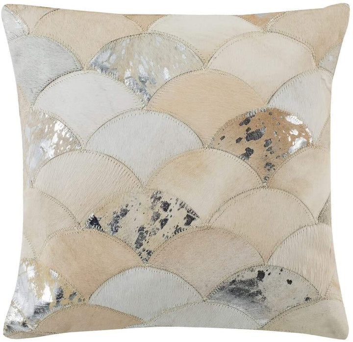 Metallic Scale Silver/White Cowhide 18 inch Decorative Pillow Silver Textured Casual Farmhouse Modern Contemporary Suede Single Removable Cover - Diamond Home USA