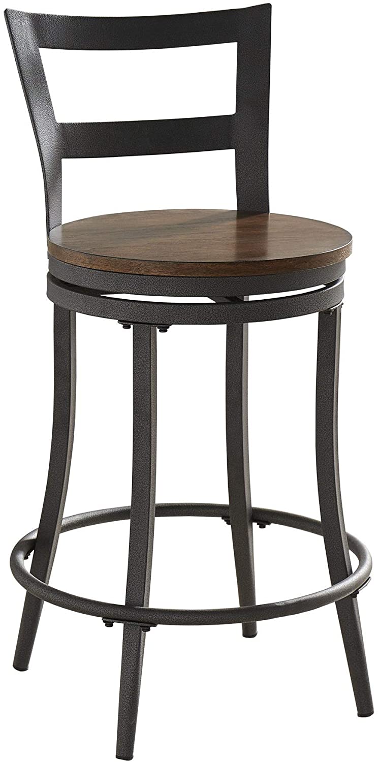 Counter Height Swivel Stools (Set 2) by Classic Black Brown Grey Traditional Transitional MDF Metal Veneer Finish Wood Footrest