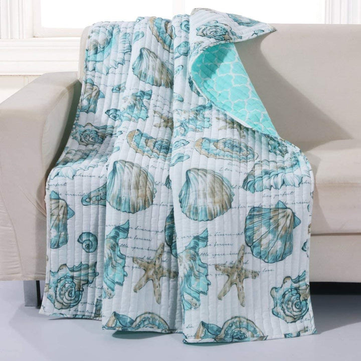 Blue White Aqua 50 X 60 Inch Quilted Throw Blanket Ocean