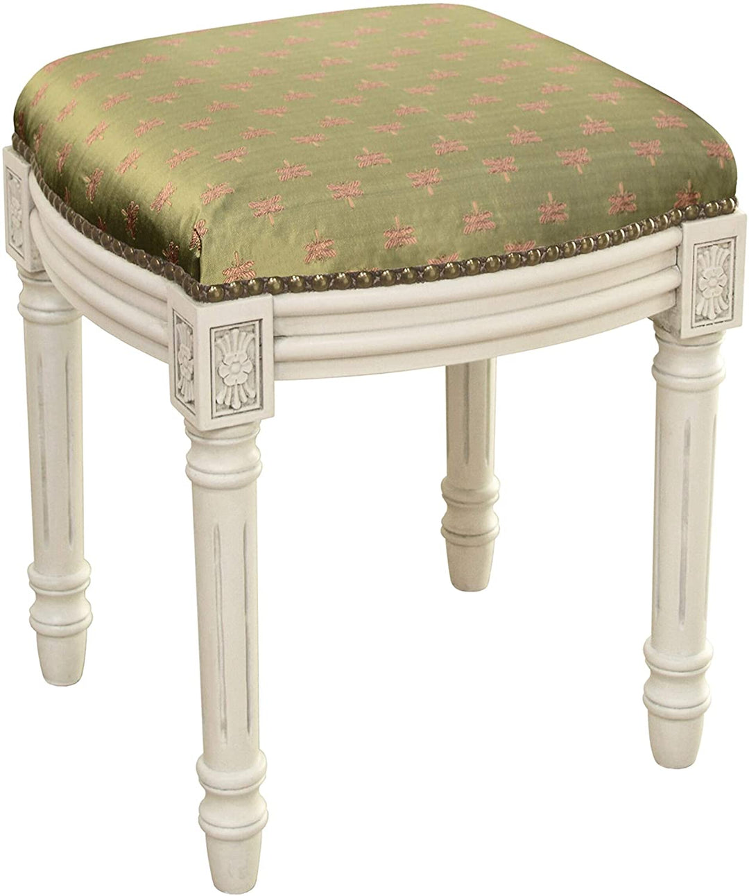 Olive Dragonfly Vanity Stool Green Floral Rubberwood