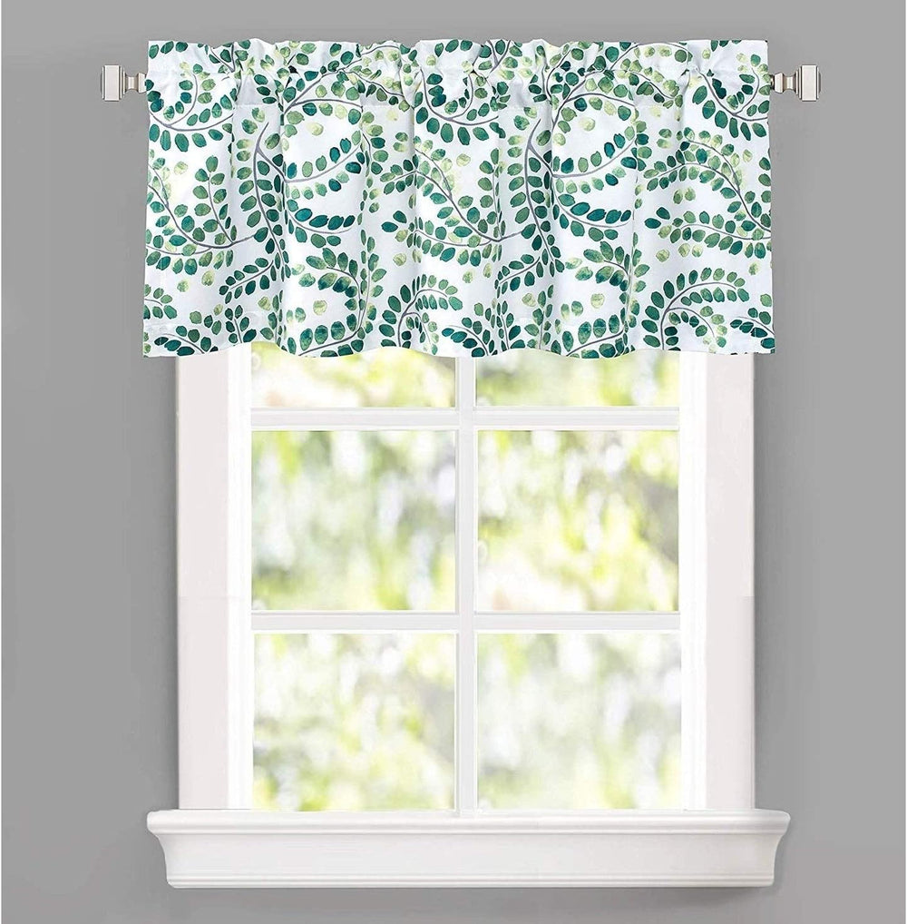 MISC Floral Scroll Valance 2 Layers Window Curtain 50'' Width X 18'' Length Green Farmhouse 100% Polyester Energy Efficient
