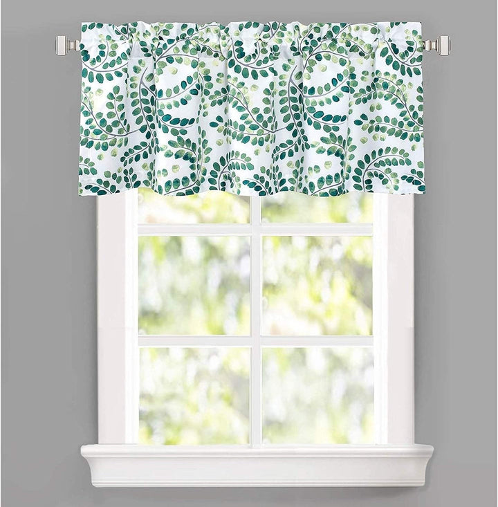 MISC Floral Scroll Valance 2 Layers Window Curtain 50'' Width X 18'' Length Green Farmhouse 100% Polyester Energy Efficient