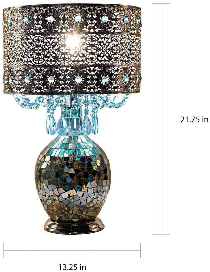 Poetic Wanderlust by Jeweled Metal Shade Mosaic Base Table Lamp Blue Silver Glam