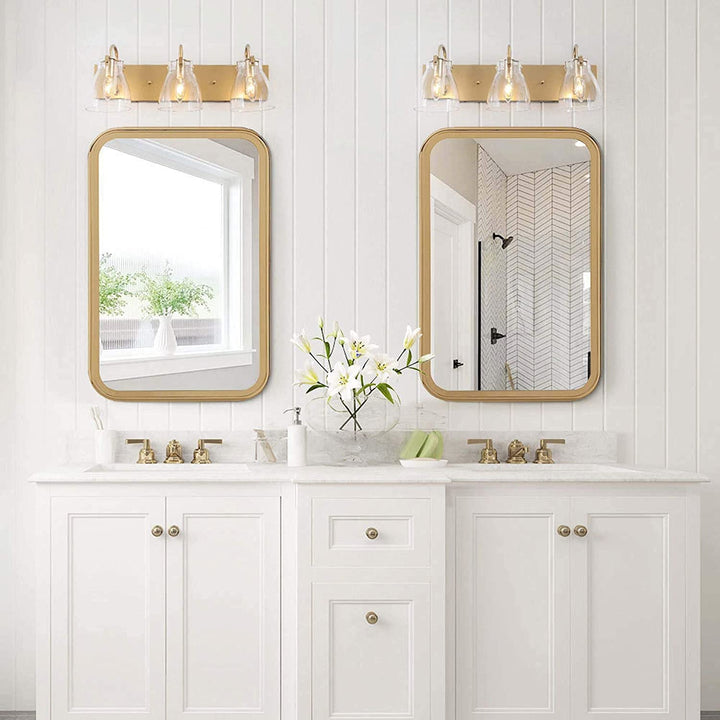 Glam 4 Lights Bathroom Vanity Lights Golden Wall Sconce Powder Room L22 x H8 x E7 Metallic Mid Century Modern Contemporary Glass Iron Metal Gold - Diamond Home USA