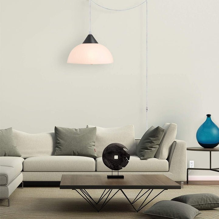 Dark Bronze 1 Light Plug Pendant Frosted Plastic Shade Brown