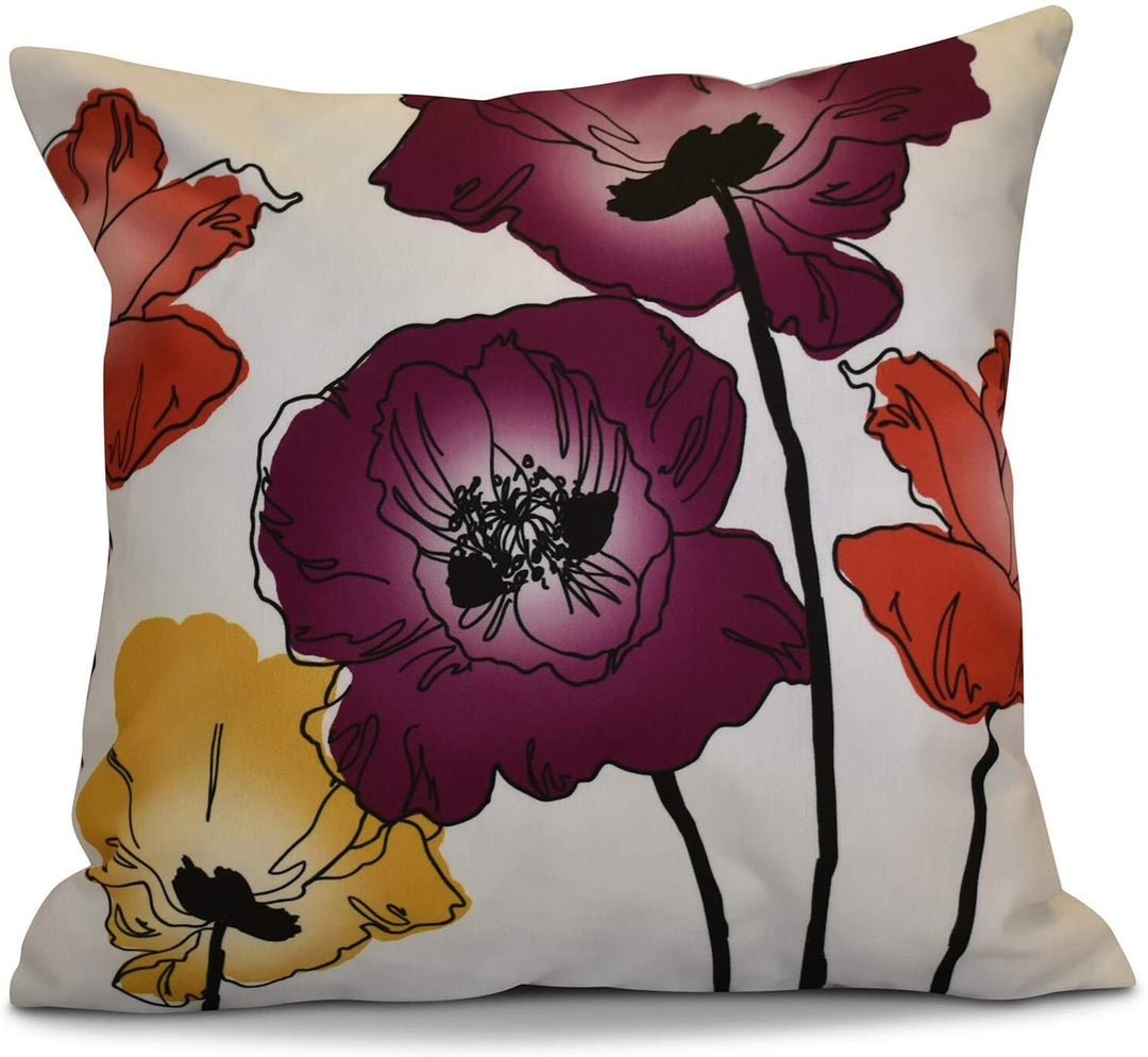 16 X 16 inch Poppies Floral Pillow Purple Modern