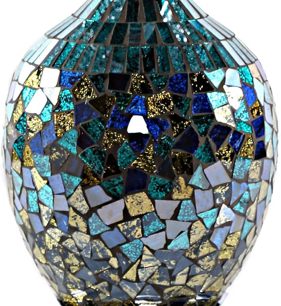 Poetic Wanderlust by Jeweled Metal Shade Mosaic Base Table Lamp Blue Silver Glam